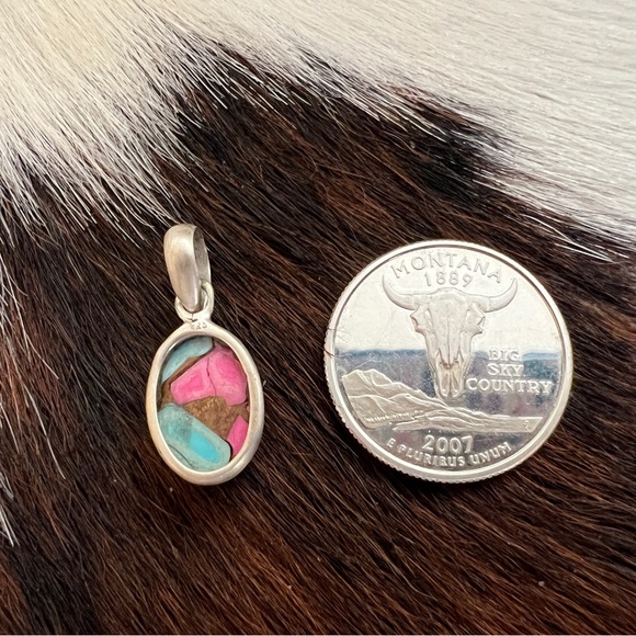 ❤️ Cotton Candy Kingman Turquoise Navajo Style Sterling 925 Pendant 1.02”L - Picture 10 of 13